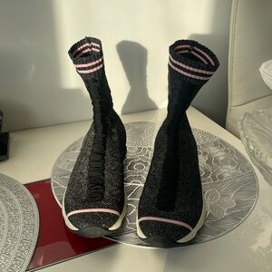 Fendi Black and Pink High-Top Sneakers